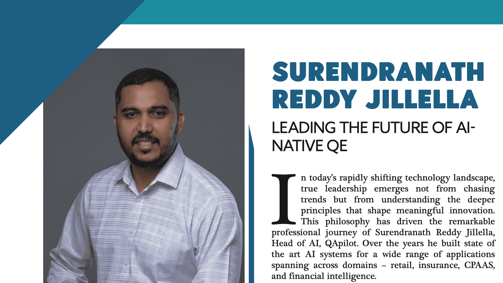 Surendranath Jillella Featured in CEO Insights. Leading AI-Native Quality Engineering - QApilot News